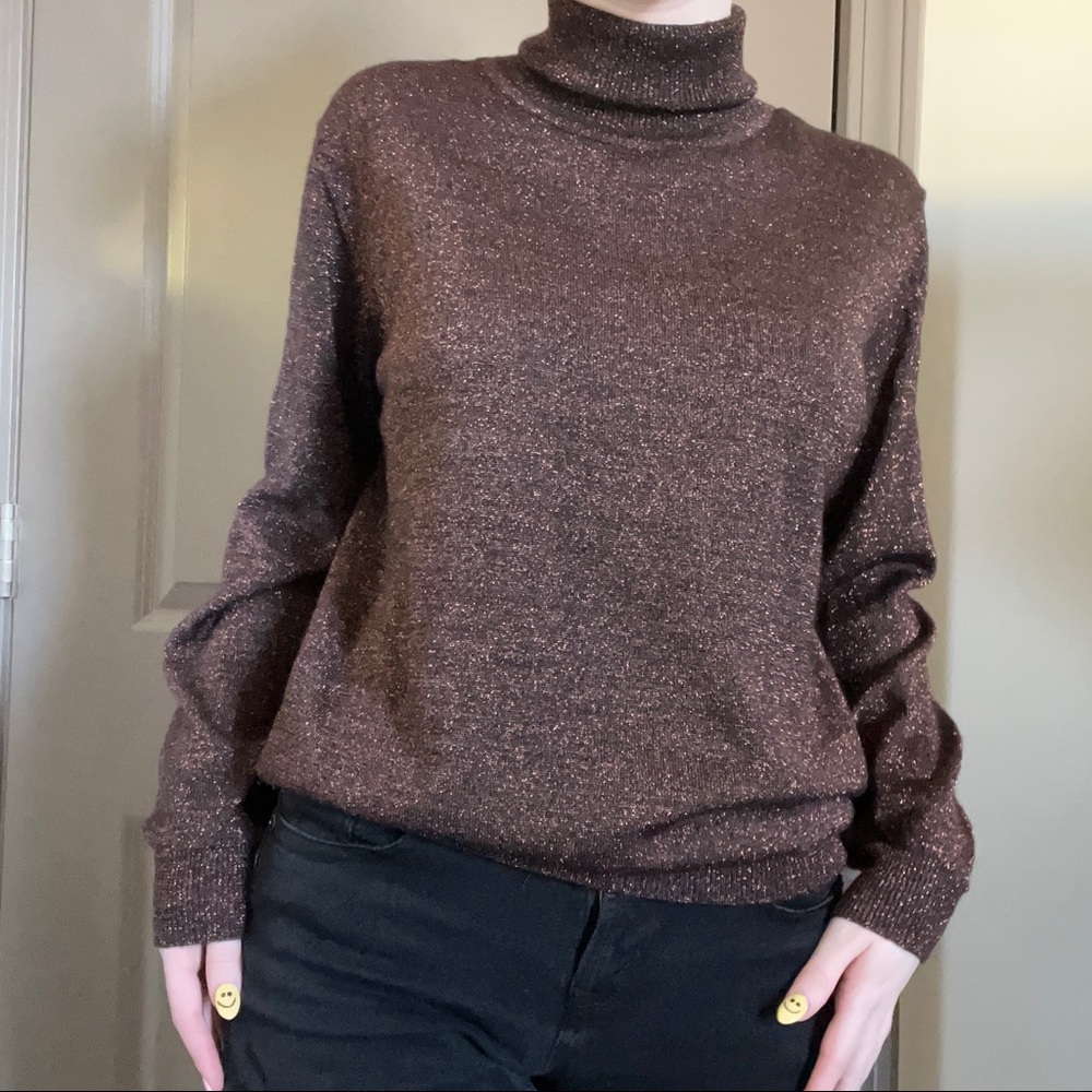 black and orange sparkly knit turtleneck